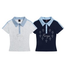 Polo collar rhinestone letter short sleeved T-shirt for women Polo collar rhinestone letter short sleeved T-shirt for women