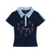 Polo collar rhinestone letter short sleeved T-shirt for women
