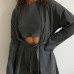 Knitted Waffle Sleepwear Set for WomenThree-Piece Open Front Robe with Short Sleeve and Shorts, Casual Home Wear