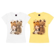 Cartoon little girl printed shoulder short sleeved t-shirt