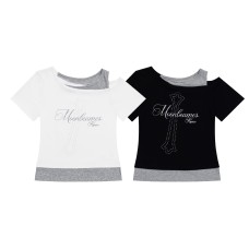 Retro Fake Two piece Hot Diamond Off Shoulder Short sleeved T-shirt Retro Fake Two piece Hot Diamond Off Shoulder Short sleeved T-shirt