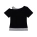 Retro Fake Two piece Hot Diamond Off Shoulder Short sleeved T-shirt