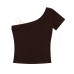 Fake two cross printed slanted shoulder short sleeved t-shirts