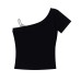 Fake two cross printed slanted shoulder short sleeved t-shirts