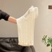 Knit Top with Hollow-out Cable Knit V-Neck in Off-white