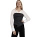 Collar long sleeved patchwork waist cinching top
