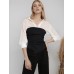 Collar long sleeved patchwork waist cinching top
