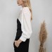 Collar long sleeved patchwork waist cinching top