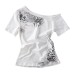 Slant shoulder leopard print slim fit and slimming short top