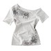 Slant shoulder leopard print slim fit and slimming short top