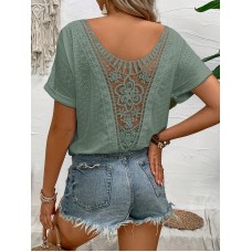 Solid color hollow elastic short sleeved t-shirt Solid color hollow elastic short sleeved t-shirt