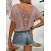 Solid color hollow elastic short sleeved t-shirt