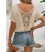 Solid color hollow elastic short sleeved t-shirt