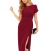 Elastic waist slit pleated dress