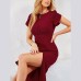Elastic waist slit pleated dress