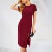 Elastic waist slit pleated dress