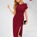 Elastic waist slit pleated dress