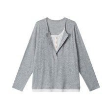 Half-Open Collar Long Sleeve T-Shirt Loose Fit Casual Layering Half-Open Collar Long Sleeve T-Shirt Loose Fit Casual Layering