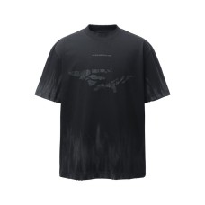 Spray painted dirty letter print round neck short sleeved shirt