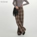 Plaid Casual Pants Women Vintage Straight Loose Wide Leg Pants