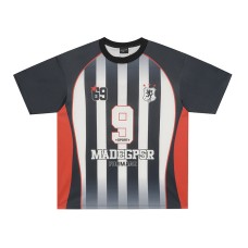 Printed striped contrasting round neck short sleeved shirt
