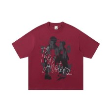 Blurred Character Mother Child Signature Printed Round Neck Short Sleeve