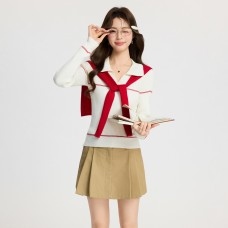 British Style Color-Block Stripe Polo Neck Long Sleeve