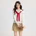 British Style Color-Block Stripe Polo Neck Long Sleeve