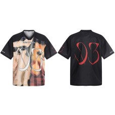 Pattern letter print V-neck short sleeved shirt