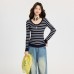 Colorful Stripe U-neck Knit Top for Women