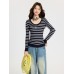 Colorful Stripe U-neck Knit Top for Women
