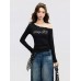 Edgy Asymmetrical Off-Shoulder Studs Rhinestone Long Sleeve