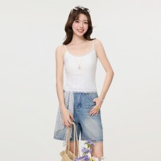 White Lace Trim Strap Top Sleeveless Fitted Inner Wear