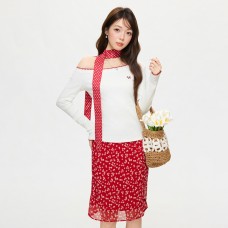 Embroidery Asymmetrical Shoulder Off-Shoulder Long Sleeve Top Embroidery Asymmetrical Shoulder Off-Shoulder Long Sleeve Top