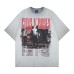 Rock Band Letter Printed Hot Diamond Washed Round Neck Short Sleeve