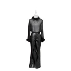 Unique Design Black Semi-Transparent Chiffon Top for Women