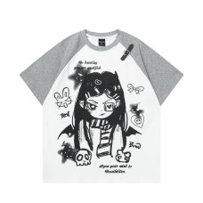 Rock style printed raglan sleeves short sleeves