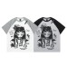 Rock style printed raglan sleeves short sleeves