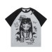Rock style printed raglan sleeves short sleeves