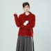 Red Long Sleeve Pom-Pom Thick Knit Sweater Coat
