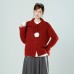 Red Long Sleeve Pom-Pom Thick Knit Sweater Coat