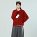 Red Long Sleeve Pom-Pom Thick Knit Sweater Coat