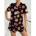 Halloween-themed Milk Silk Short Sleeve amp; Shorts Pajama Set, Comfortable Sleepwear for Home Wear