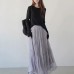Spring High-Waisted Pleated Mesh Skirt  Lavender Purple A-Line Tiered Skirt