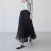Spring High-Waisted Pleated Mesh Skirt  Lavender Purple A-Line Tiered Skirt
