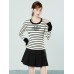 Black Apricot Striped Color-Blocked Crew Neck Long Sleeve