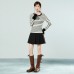 Black Apricot Striped Color-Blocked Crew Neck Long Sleeve