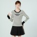 Black Apricot Striped Color-Blocked Crew Neck Long Sleeve