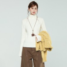 Chiffon Color Semi-High Neck Rose Knit Inner Long Sleeve