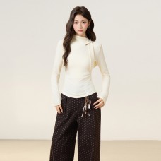 High Neck Pleated Hollow Long Sleeve Base Layer Top High Neck Pleated Hollow Long Sleeve Base Layer Top